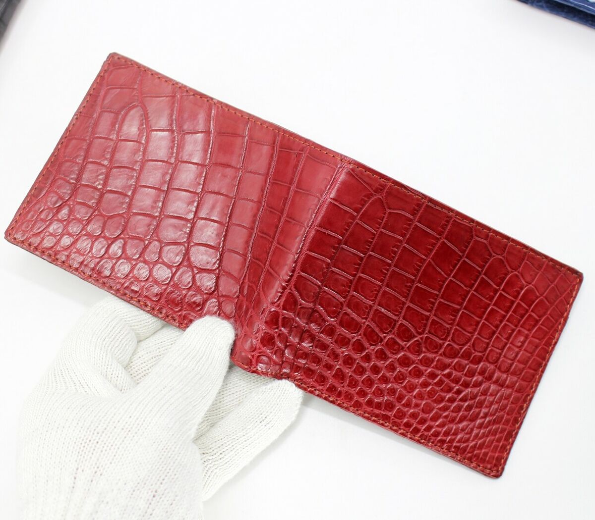 Crocodile Leather Skin Men's bifold wallet DOUBLE SIDE Red Genuine Alligator