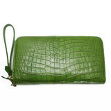Genuine Crocodile Alligator Belly Leather Man 2 Zipper Green Clutch Long Wallet