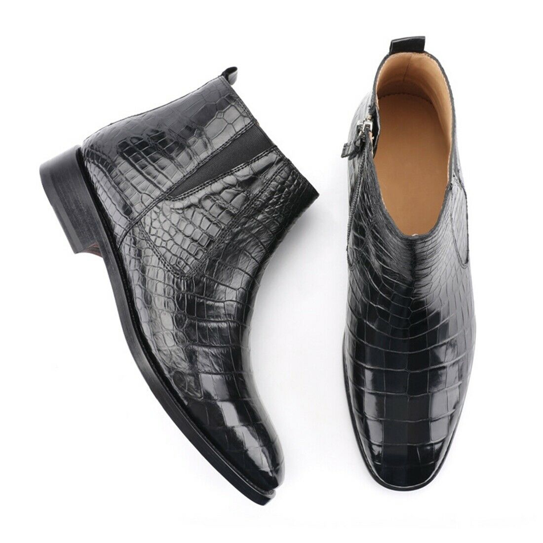 Men’s Handcrafted Alligator Crocodile Leather Chelsea Boots Black