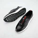 Unisex Shoes Genuine Crocodile Alligator Belly Skin Leather Sneakers  | Black
