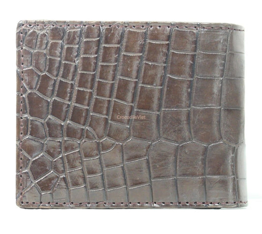 Crocodile Leather Skin Men’s Bifold Wallet DOUBLE SIDE Brown Genuine Alligator