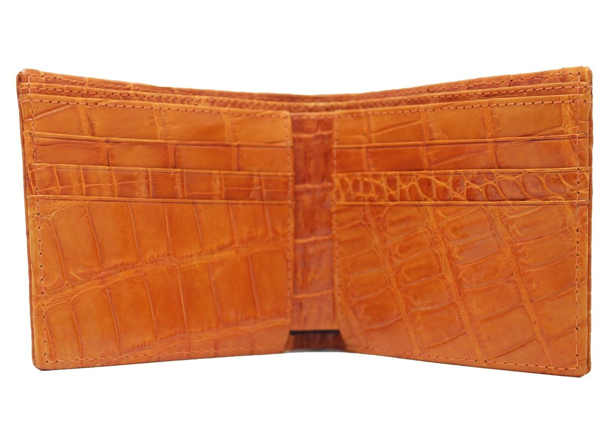 Classic Crocodile Wallet, Genuine Full Crocodile Skin Wallet for Men, Orange
