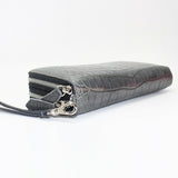 Genuine Leather Crocodile Skin Long Wallet 2 Zip-Around Clutch Handbag, Gray