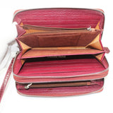 Genuine Leather Crocodile Skin Long Wallet 2 Zip-Around Clutch Handbag, Red