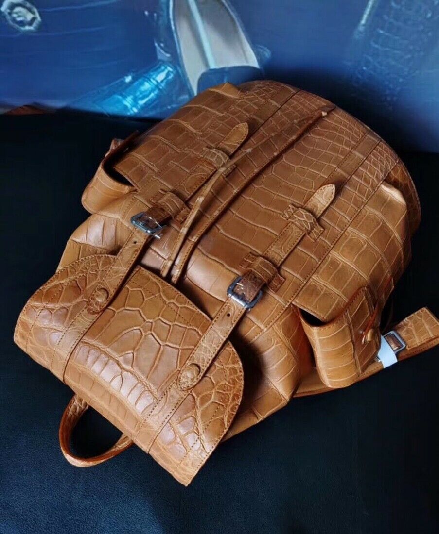 Genuine Alligator Backpack Himalayan Crocodile Leather Hiking Travel Bag
