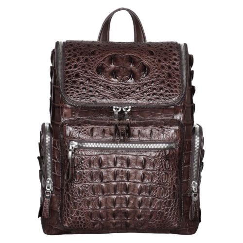 Men’s Genuine Crocodile Skin Backpack, Casual Travel Bag Extra Capacity Casual