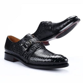Alligartor Leather Single Monk Strap Dress Shoes Oxford Formal Business Shoes
