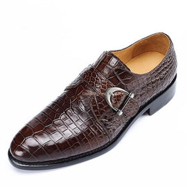 Crocodile Leather Single Monk Strap Dress Shoes Oxford Formal Business Shoes | Brown